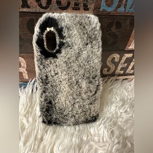 New Black Faux Fur Bling iPhone X Case Phone 📱 Holder